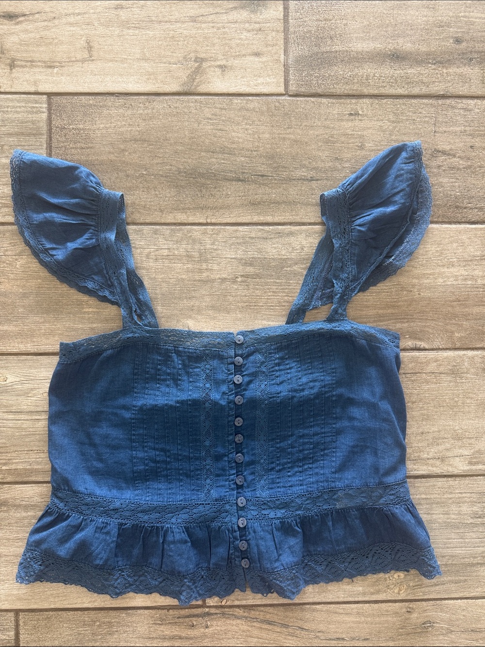 GAP Navy Blue Lace Ruffle Button Front Crop Camisole